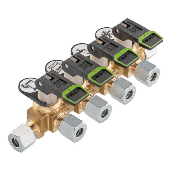 Rozvodný blok se 4 ventily pro rozvod plynu Gok KSV-AB4 krátký plynová přípojka průměr 10 mm