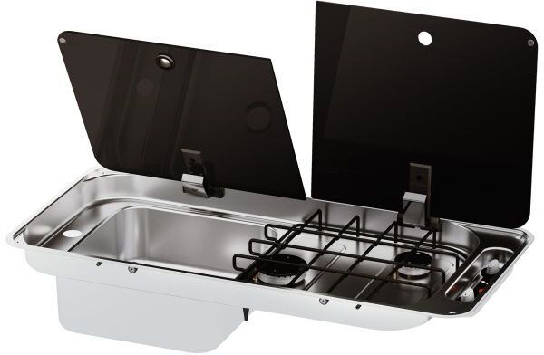 Vestavný vařič se dvěma hořáky a dřezem vlevo Can FL1502 71,6 x 34 cm