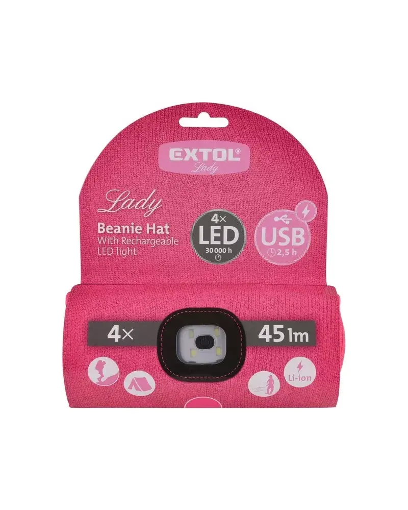 Čepice s čelovkou Extol 4 x 45 lm barva růžová