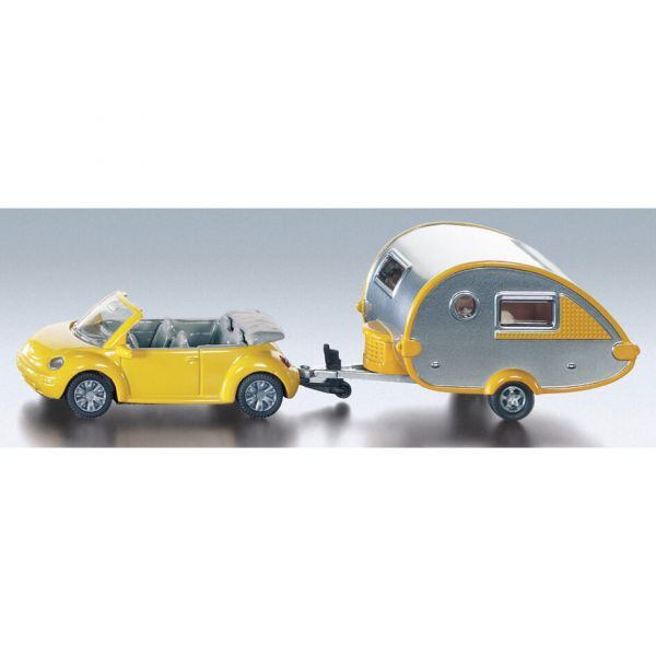 Model VW Brouk Cabrio SIKU s karavanem, 18 cm